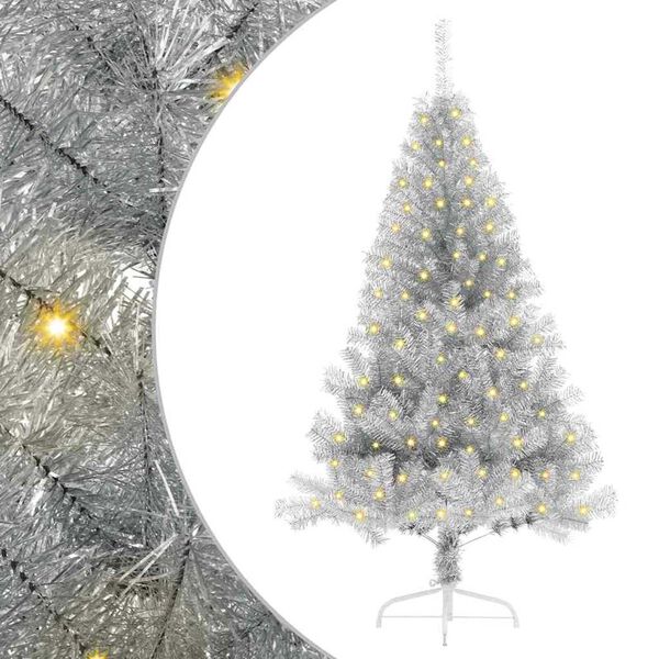 vidaXL Albero di Natale artificiale con luci integrate Argento 150 cm