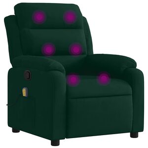 vidaXL Poltrona Massaggiante Reclinabile Verde Scuro in Velluto
