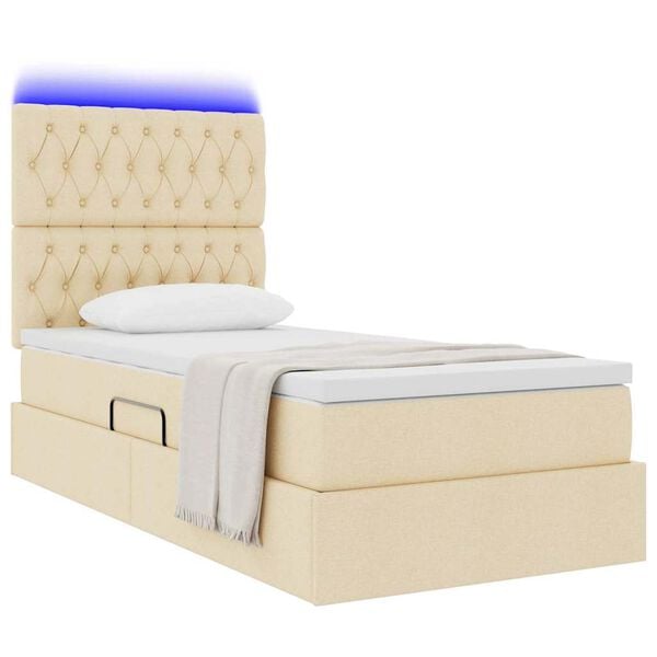 vidaXL Letto con contenitore e LED Crema 90 x 190 cm Poliestere