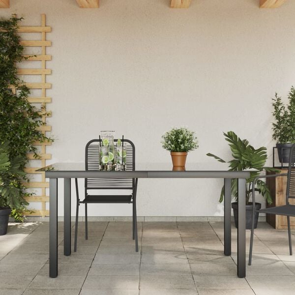 vidaXL Tavolo da Giardino Nero 150x90x74 cm in Alluminio e Vetro
