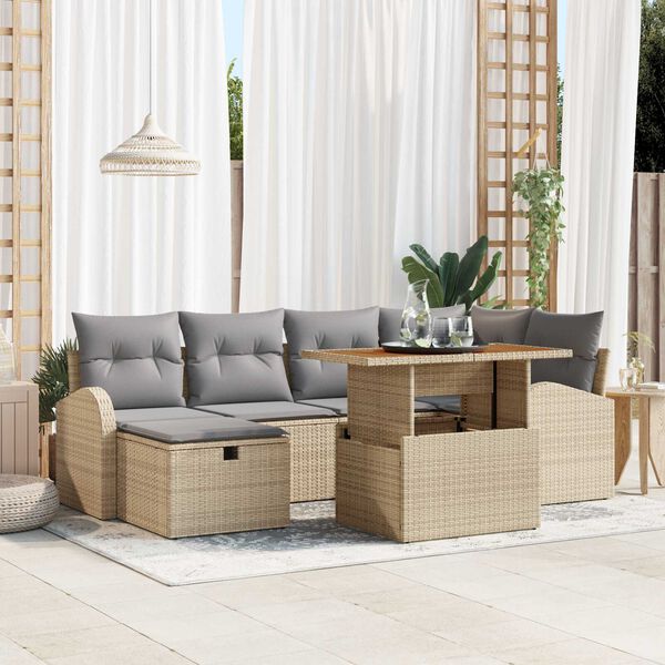 vidaXL Set Divano da Giardino con cuscino 7 pcs Beige Poly Rattan