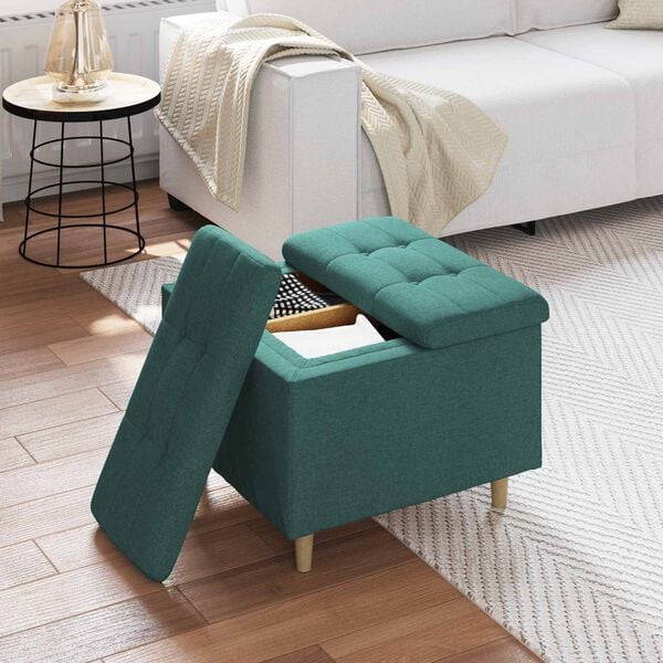 vidaXL Sgabello Button con cuscino Verde Scuro 60 x 60 x 45 cm Tessuto