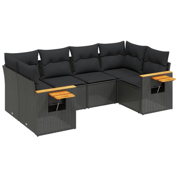 vidaXL Set Divano da Giardino 6 pz con Cuscini Nero in Polyrattan