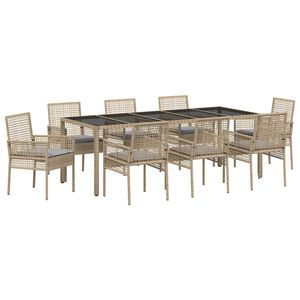 vidaXL Set da Pranzo per Giardino 9 pcs Beige polyrattan