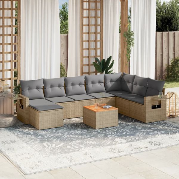 vidaXL Set Divano da Giardino 9 pz con Cuscini Beige in Polyrattan