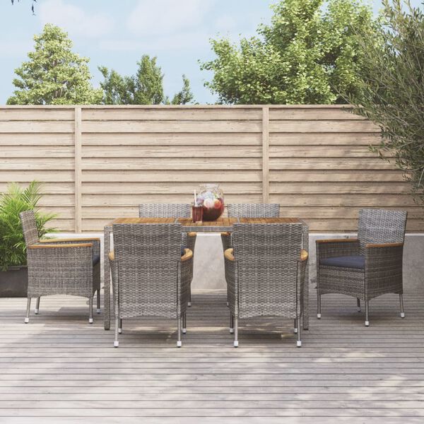 vidaXL Set da Pranzo da Giardino 7 pz con Cuscini in Polyrattan Grigio
