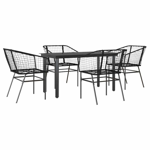 vidaXL Set Mobili da Pranzo per Giardino 5 pz Nero Polyrattan Vetro