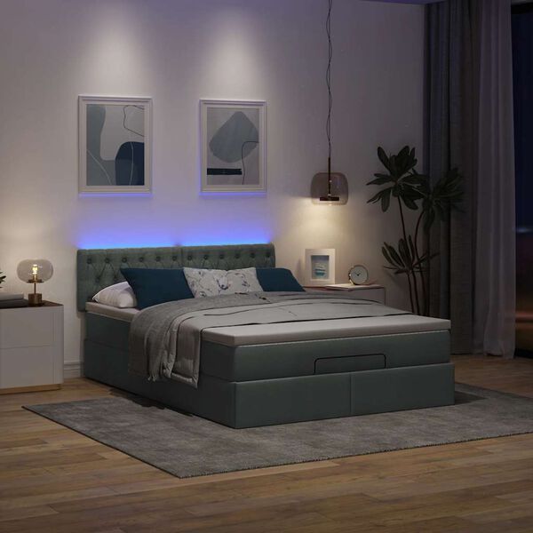 vidaXL Pouf Letto con Materasso e LED Grigio Scuro 140x190 cm