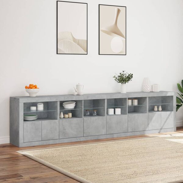 vidaXL Credenza con Luci LED Grigio Cemento 283x37x67 cm