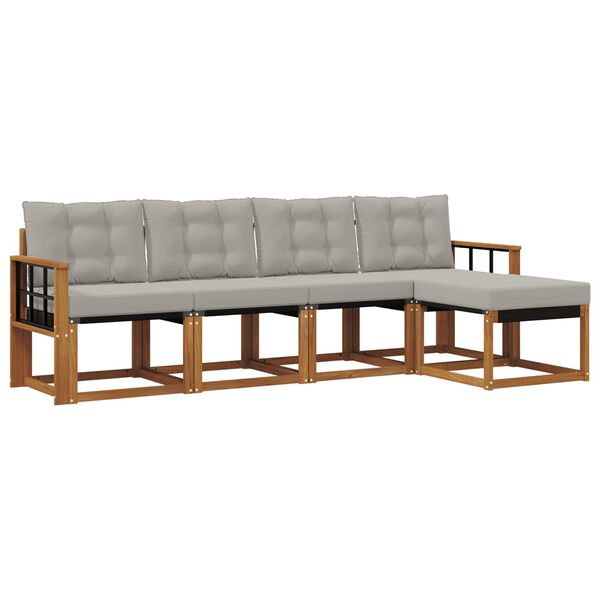 vidaXL Set di divani da esterno 5 pcs Grigio Naturale e Chiaro