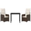 vidaXL Set da Pranzo per Giardino 3 pcs Marrone Poly Rattan