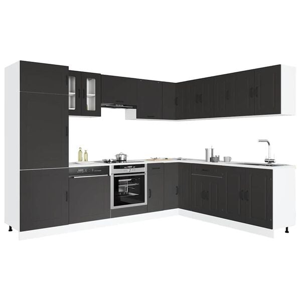 vidaXL Set Mobili da Cucina 14 pz Kalmar Neri Legno Multistrato