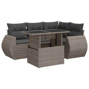 vidaXL Set Divano da Giardino 5 pz con Cuscini Grigio in Polyrattan