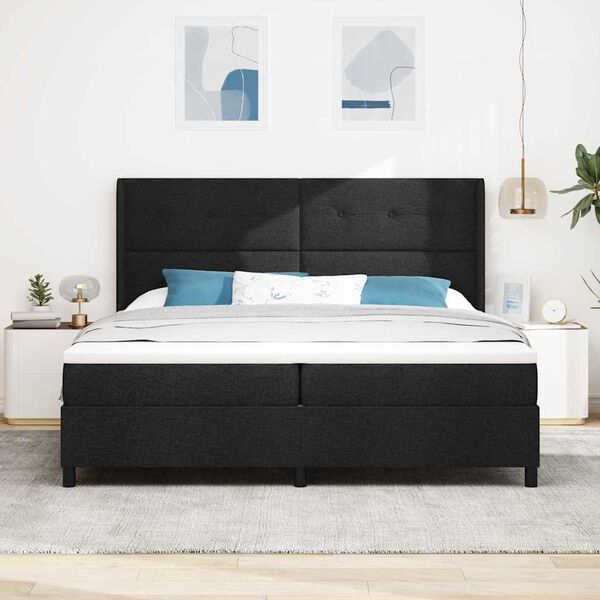 vidaXL Letto a Sorgente LED con materasso Nero 200 x 200 cm Tessuto