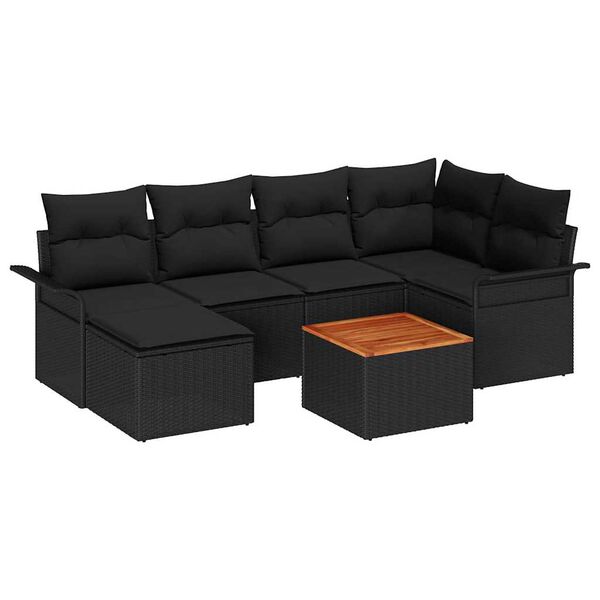 vidaXL Set Divano da Giardino con archiviazione 7 pcs Nero polyrattan