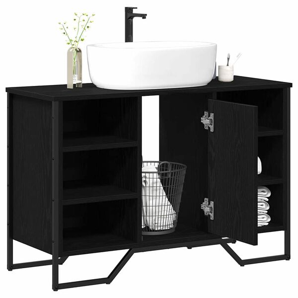vidaXL Armadio per Lavabo da Bagno Rovere Nero 91 x 35 x 60 cm