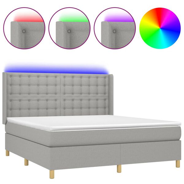 vidaXL Letto a Molle Materasso e LED Grigio Chiaro 160x200 cm Tessuto