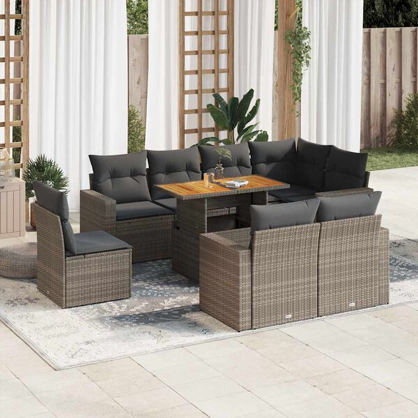 vidaXL Set Divano da Giardino 9 pz con Cuscini Grigio in Polyrattan