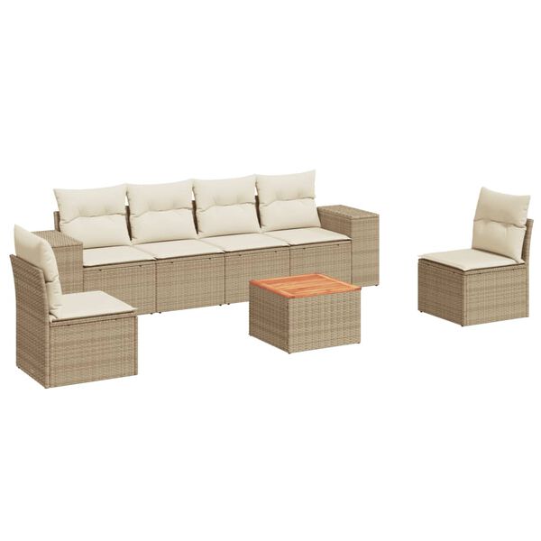 vidaXL Set Divani da Giardino 7 pz con Cuscini Beige in Polyrattan