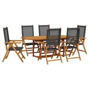 vidaXL Set Pranzo Giardino 7 pz Nero in Polyrattan e Legno Massello