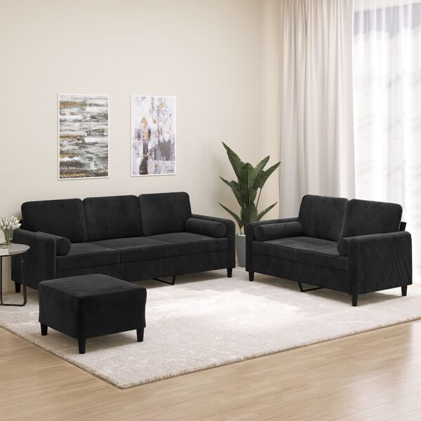 vidaXL Set di Divani 3 pz con Cuscini Decorativi Nero in Velluto