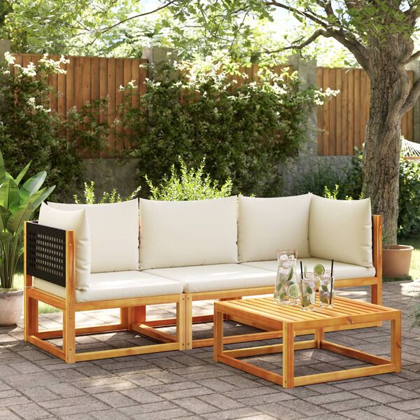 vidaXL Set di divani da giardino 3 pezzi con cuscini in legno di acacia e rattan