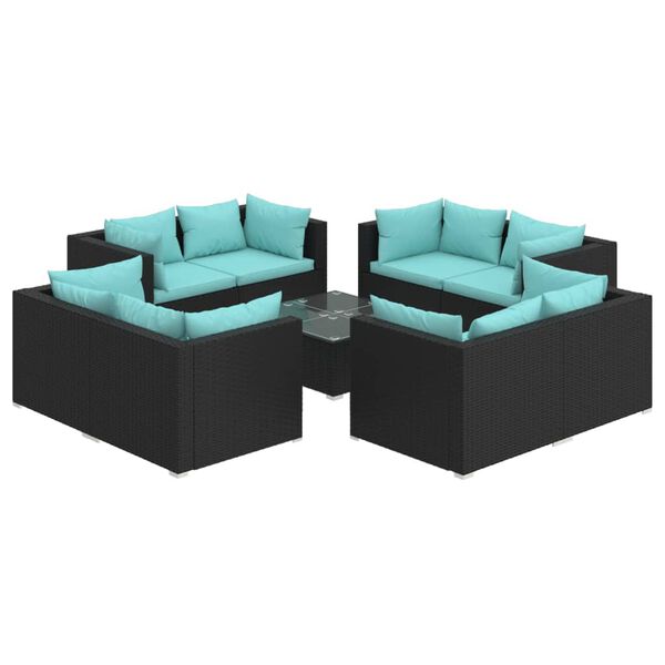 vidaXL Set Divani da Giardino 9 pz con Cuscini in Polyrattan Nero