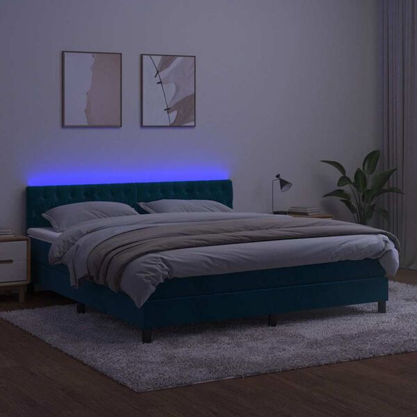 vidaXL Letto a Molle con Materasso e LED Blu Scuro 160x200 cm