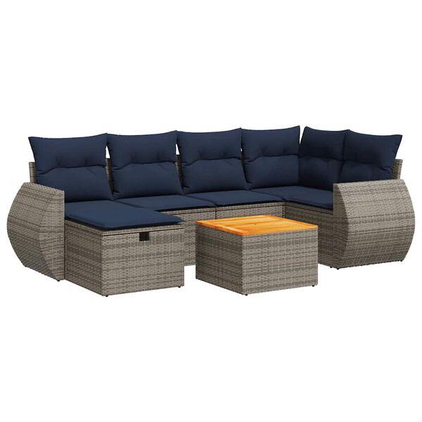 vidaXL Set Divani da Giardino 7 pz con Cuscini Grigio in Polyrattan