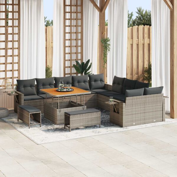 vidaXL Set Divano da Giardino con cuscino 13 pcs Grigio polyrattan