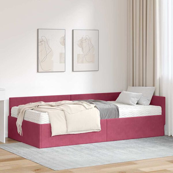 vidaXL Struttura Letto Angolare con Materasso 2 pcs Verde Velluto
