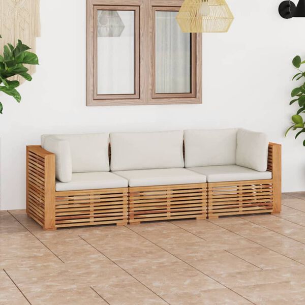 vidaXL Divano da Giardino a 3 Posti e Cuscini Legno Massello di Teak