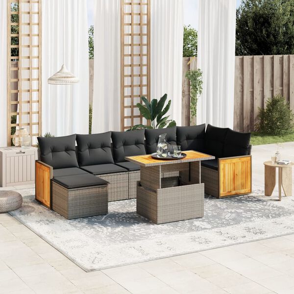 vidaXL Set Divano da Giardino 8 pz con Cuscini Grigio in Polyrattan