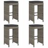 vidaXL Sgabelli da Bar con Cuscini 4 pz Grigi in Polyrattan