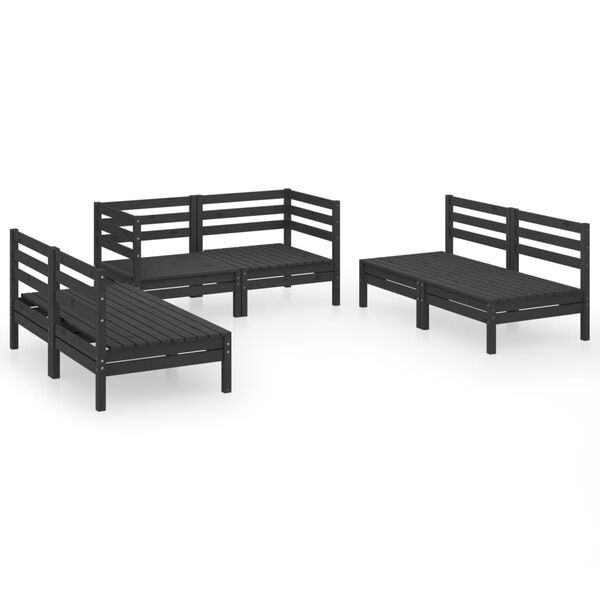 vidaXL Set Divani da Giardino 6 pz Nero in Legno Massello di Pino