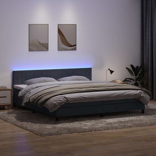 vidaXL Letto a Molle con Materasso e LED Grigio Scuro 200x210 cm Velluto