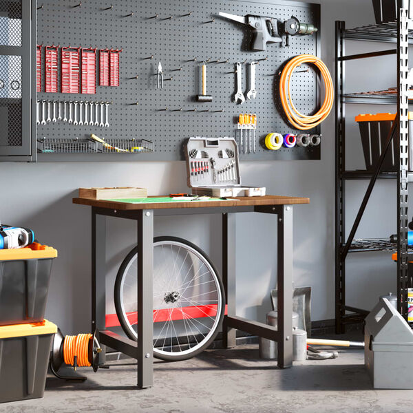 vidaXL Banco Lavoro Marrone Scuro 100x60x81,5 cm Legno Massello Rovere