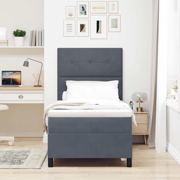 vidaXL Letto a molle con materasso Grigio scuro 90 x 190 cm Tessuto