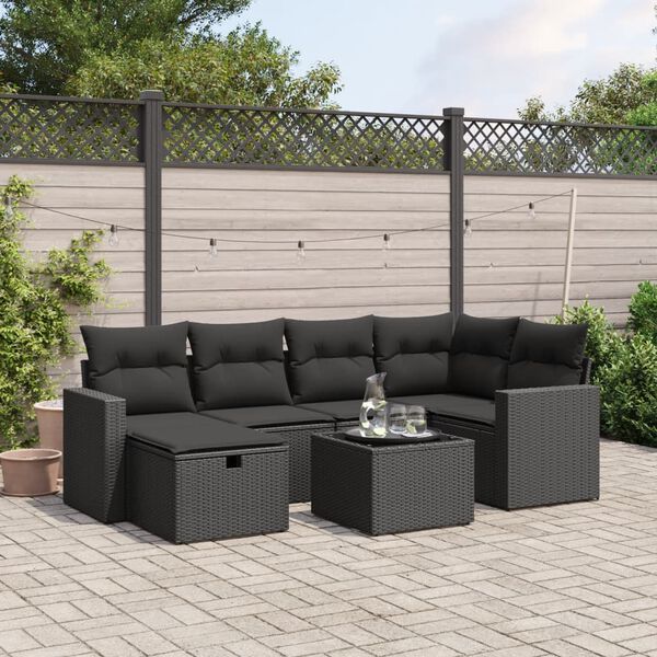vidaXL Set Divani da Giardino con Cuscini 7pz Nero Polyrattan