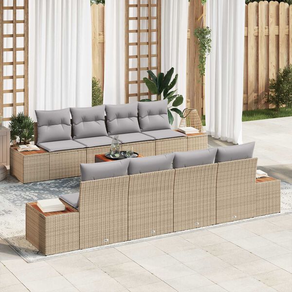 vidaXL Set Divano da Giardino con cuscino 9 pcs Beige Poly Rattan
