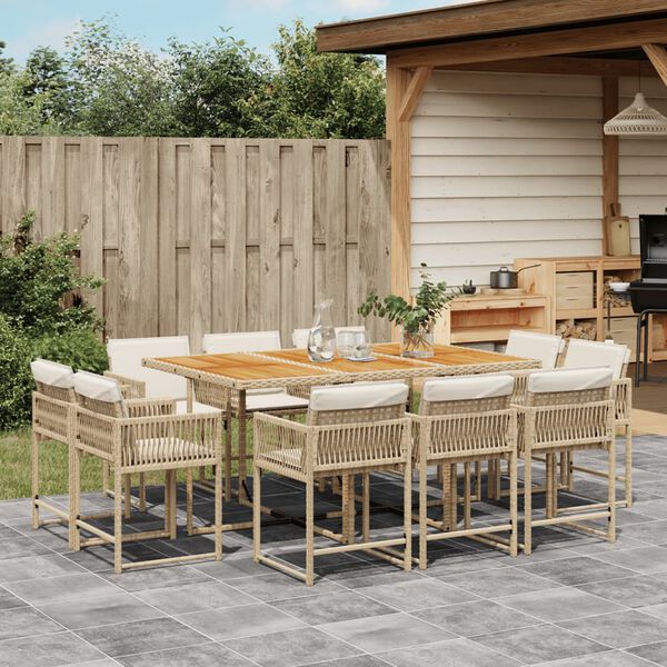 vidaXL Set da Pranzo da Giardino 11 pz con Cuscini Beige in Polyrattan