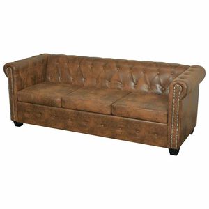 vidaXL Divano Chesterfield 3 Posti in Pelle Sintetica Marrone