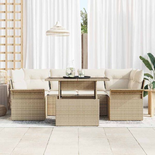 vidaXL Set Divano da Giardino 7 pcs Beige Rattan in Polipropilene