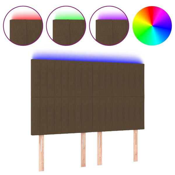 vidaXL Testiera a LED Marrone Scuro 144x5x118/128 cm in Tessuto