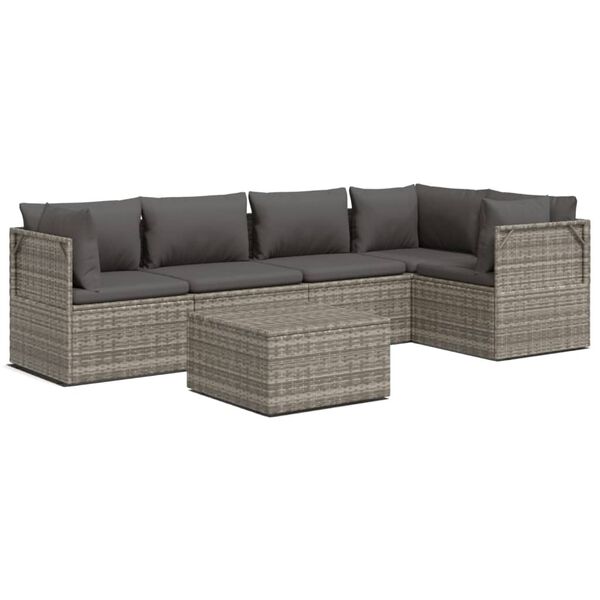 vidaXL Set Divani da Giardino 6 pz con Cuscini in Polyrattan Grigio