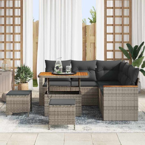 vidaXL Set Divano da Giardino con cuscino 8 pcs Grigio Poly Rattan