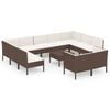 vidaXL Set Divani da Giardino 12 pz con Cuscini in Polyrattan Marrone
