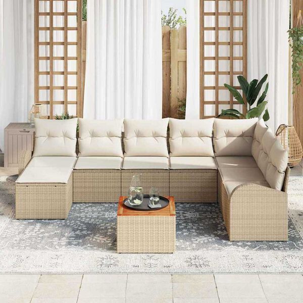 vidaXL Set Divano da Giardino 9 pcs Beige e Crema polyrattan