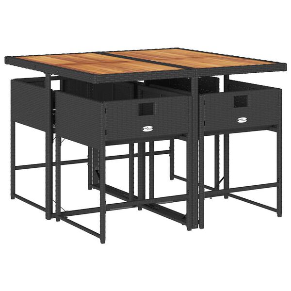 vidaXL Set da Pranzo da Giardino 5 pz Nero con Cuscini in Polyrattan