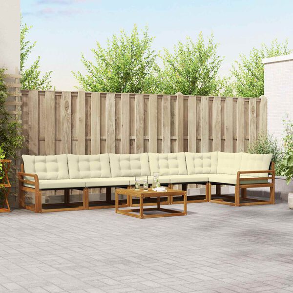 vidaXL Set di divani da esterno con cuscino 7 pcs Naturale e Crema
